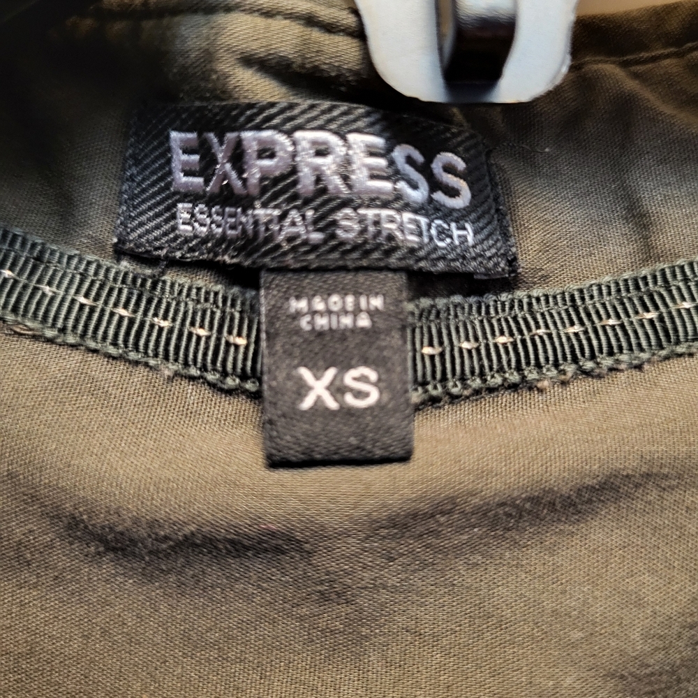 Express Olive Green Utility Cargo Button Down Fitted Shirt - Size XS - Picture 3 of 4